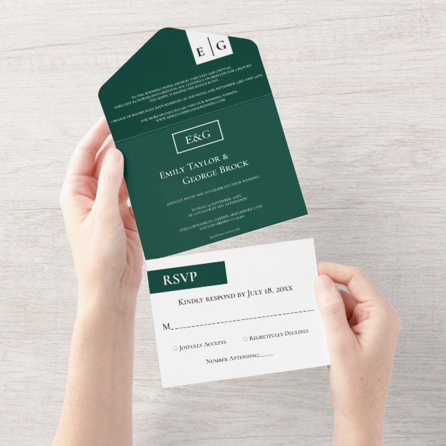 Casamento Moderno Emerald Green - Monograma Chic M (Tearaway)