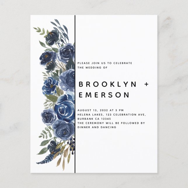Casamento Moderno Floral Azul BUDGET (Frente)