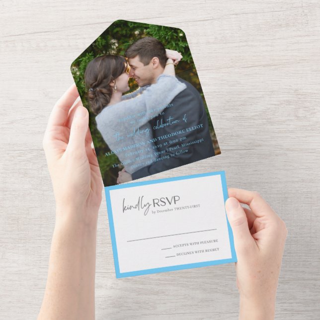 Casamento Moderno Foto Azul Chic (Aba destacável)