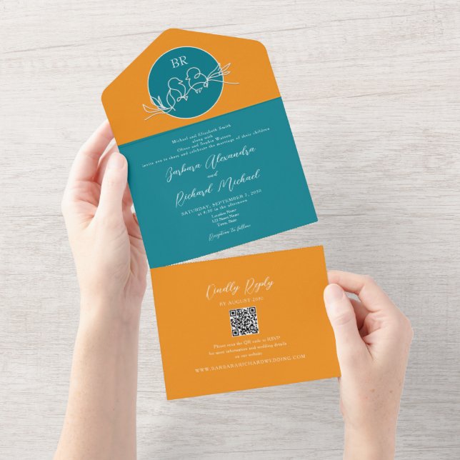 Casamento Moderno Laranja e Turquesa (Aba destacável)