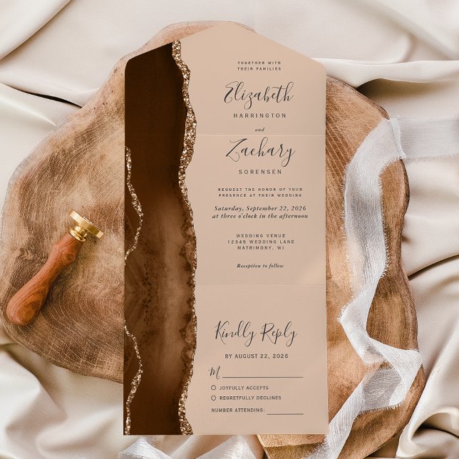 Casamento Moderno Marrom Mocha Dourado Ágata Bege (Criador carregado)