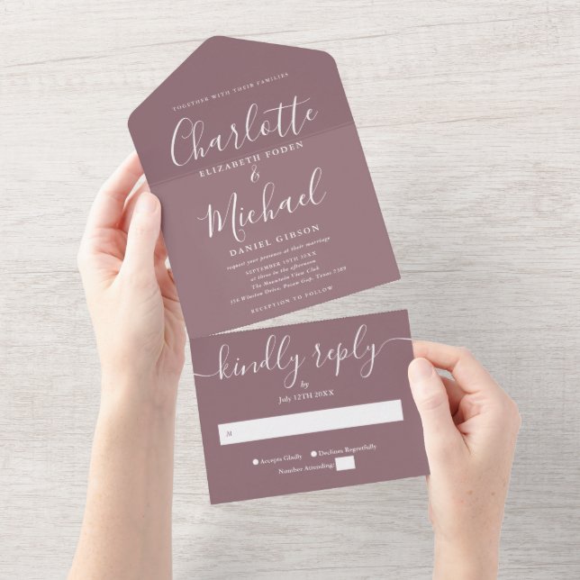 Casamento Moderno Minimalista com Letra Mauve (Aba destacável)