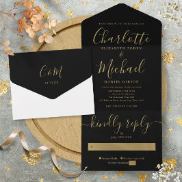 Casamento Moderno Minimalista Preto e Dourado Scri