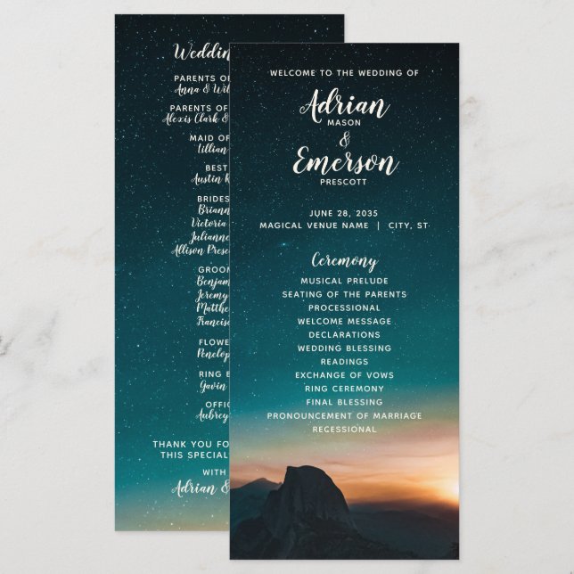 Casamento Moderno Noturno da Galáxia Starry Night  (Frente/Verso)