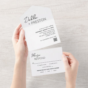 Casamento Moderno Preto e Branco com QR Code Minim