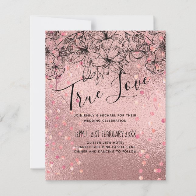 Casamento Moderno Rosa Dourado Tendance e Econômic (Frente)