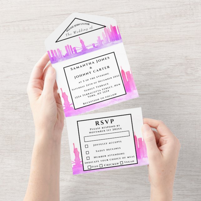 Casamento Moderno Rosa-Rosa-Rosa-d-Água, RSVP Nova (Aba destacável)