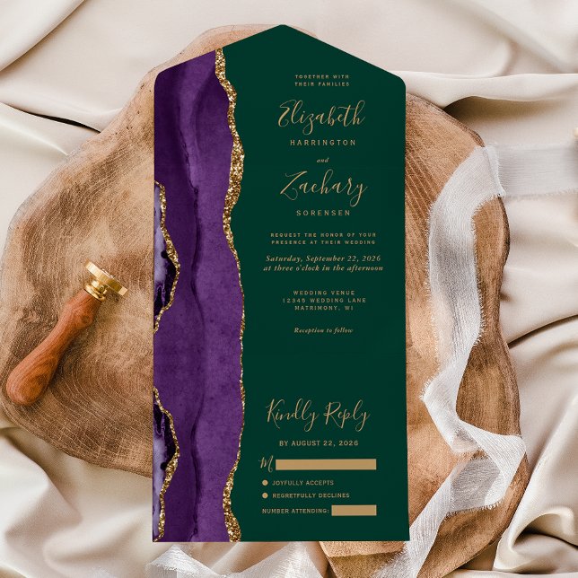 Casamento Moderno Roxo Dourado Ágata Esmeralda Ver (Criador carregado)