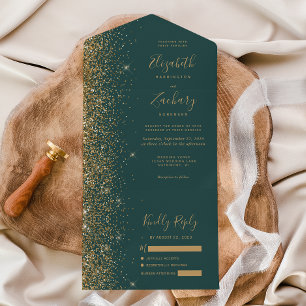 Casamento Moderno Verde Escuro Brilho Dourado