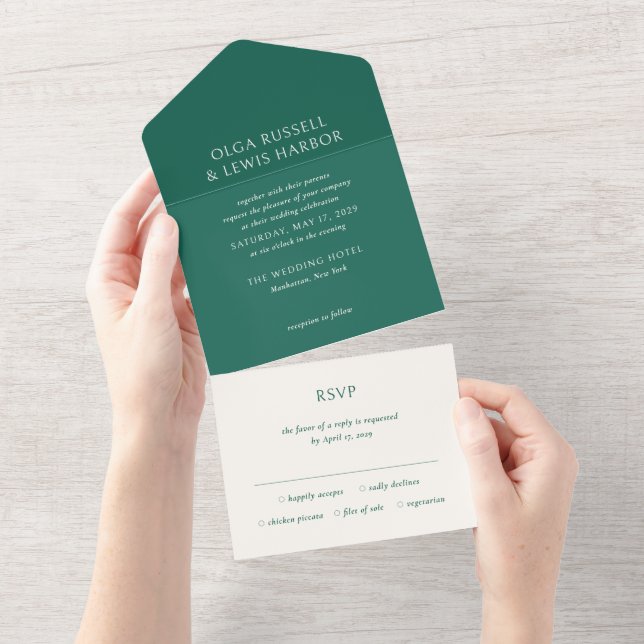 Casamento Moderno Verde Esmeralda Simples (Aba destacável)