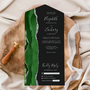 Casamento Moderno Verde Prata Ágata Escuro