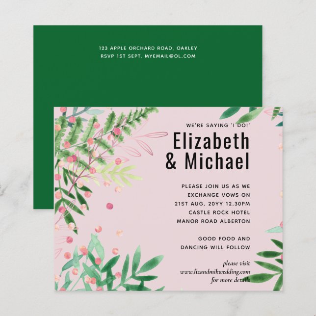 Casamento Moderno Verde Rosa (Frente/Verso)