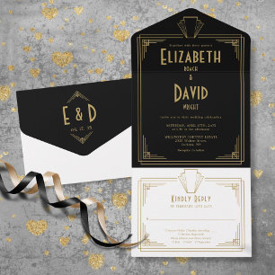 Casamento Monograma Art Déco Preto e Dourado Anos
