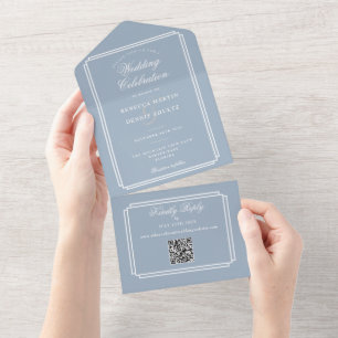Casamento Monograma Arte Deco Código QR Azul Empoe
