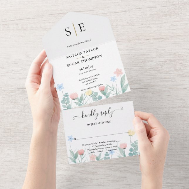 Casamento Monograma Chic Floral Aquarela (Aba destacável)