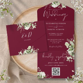 Casamento Monograma Código QR de Verdor Borgonha
