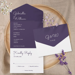 Casamento Monograma de Letra Minimalista Roxa