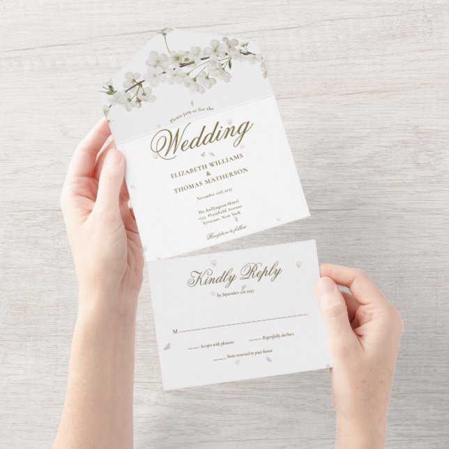 Casamento Monograma em Script Dourado com Flor de  (Aba destacável)