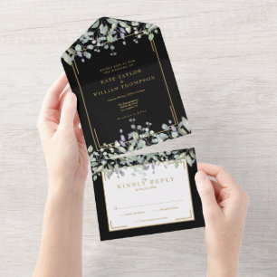 Casamento Monograma Preto e Dourado com Folhagem L