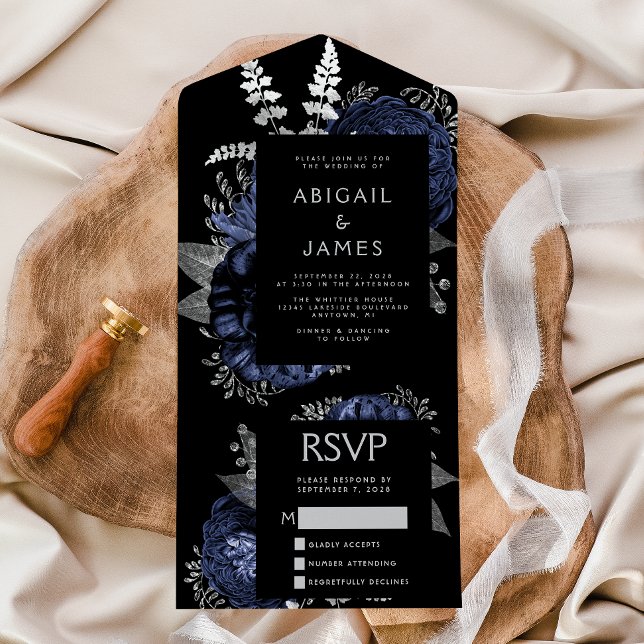 Casamento Moody Dark Floral Azul Marinho Prata (Criador carregado)