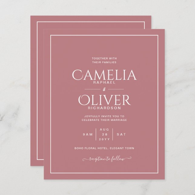 Casamento multifuncional com RSVP - Dusty Rosa Pin (Frente/Verso)