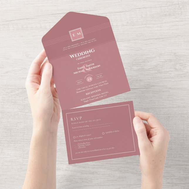 Casamento multifuncional com RSVP - Dusty Rosa Pin (Tearaway)