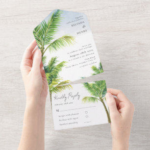 Casamento na Praia com Palmeira em Aquarela Tudo e