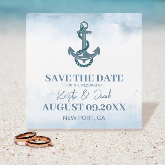 Casamento Náutico Azul Praia Costeira Salvo Data (Coastal Beach Blue Nautical Wedding Save The Date magnet card)