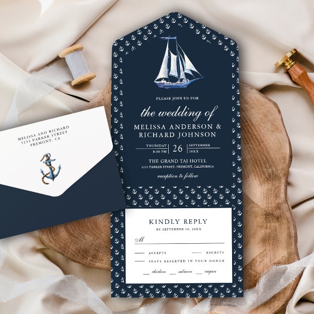 Casamento Náutico de Barco à Vela Rústico Azul Mar (Criador carregado)