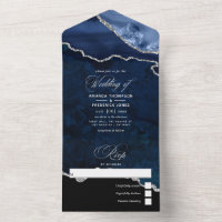 Casamento Navy Blue e Silver Agate Tudo Em Um Invi