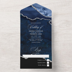 Casamento Navy Blue e Silver Agate Tudo Em Um Invi