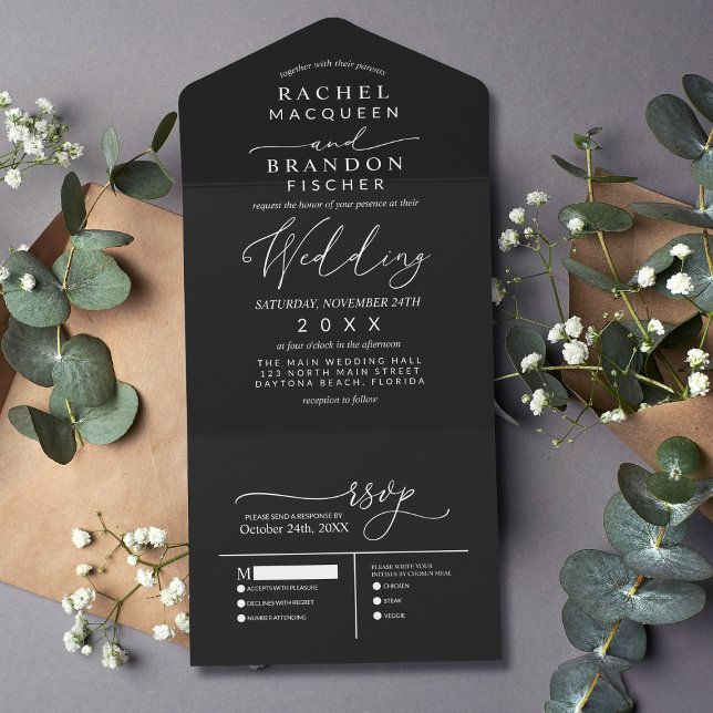 Casamento Negra Branco Elegante Moderno Minimalist (Criador carregado)