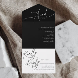 Casamento Negra Minimalista de Caligrafia Delicada
