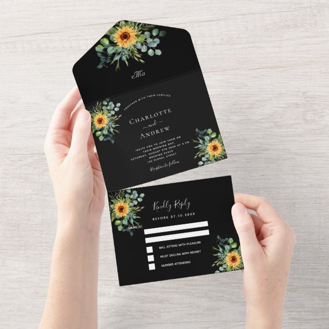 Casamento negro de eucalipto de girassóis (Tearaway)
