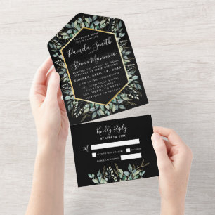Casamento negro de quadro Dourado Eucalyptus com R
