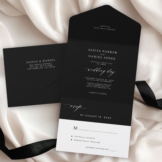 Casamento negro e branco negro minimalista elegant (Criador carregado)