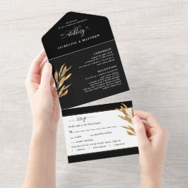 Casamento negro e Dourado moderno com RSVP perfura