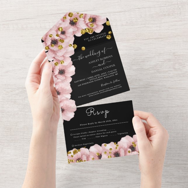 Casamento Negro Elegante Clássico Rosy (Aba destacável)
