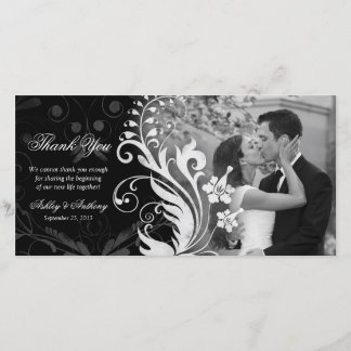 Casamento Negro Floral e Branco Obrigado Cartões d