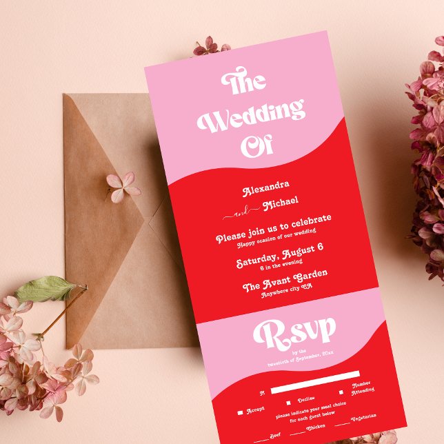Casamento Neon Rosa e Vermelho Retro dos Anos 70 (Criador carregado)