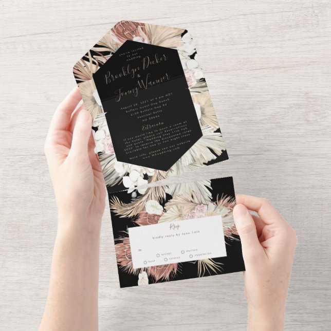 Casamento no Deserto Boho Moderno Premium Preto no (Tearaway)