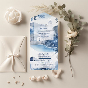 Casamento no Destino de Santorini em Aquarela