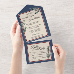 Casamento no inverno Azul Pine Tudo Em Um Convite