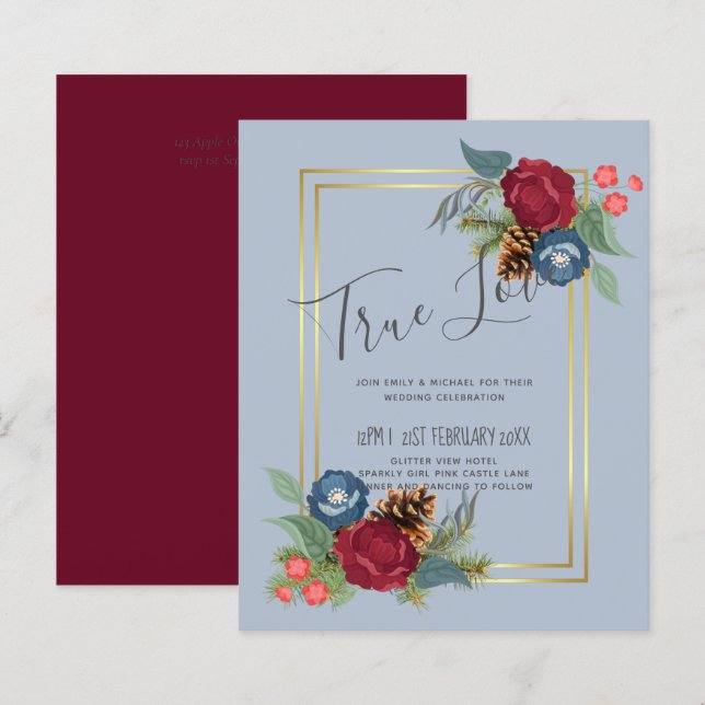 CASAMENTO NO INVERNO BUDGET Borgonha Azul Azul Mod (Frente/Verso)