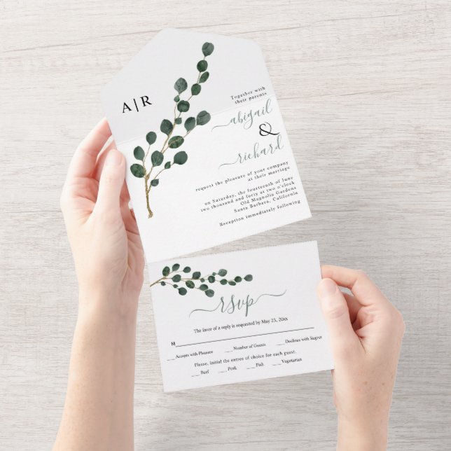 Casamento no inverno de ramificação de eucalipto e (Aba destacável)