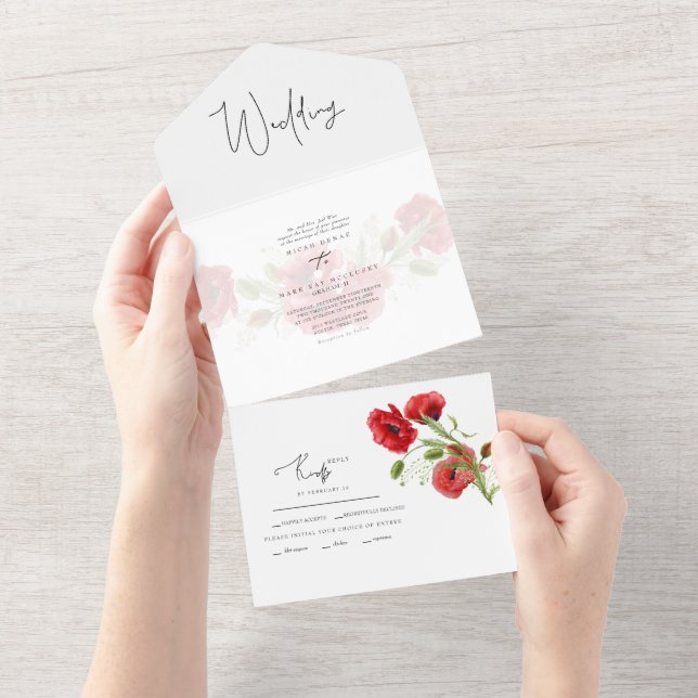 Casamento no inverno Floral Vermelho Simples (Aba destacável)