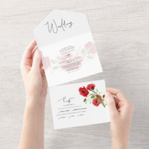 Casamento no inverno Floral Vermelho Simples