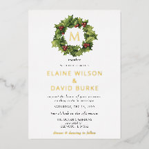 Casamento no inverno Holly Berries Wreath Monogram