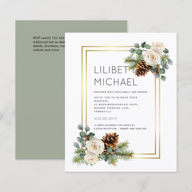 CASAMENTO NO INVERNO ORÇAMENTAL Rosas brancas Dour (Frente/Verso)