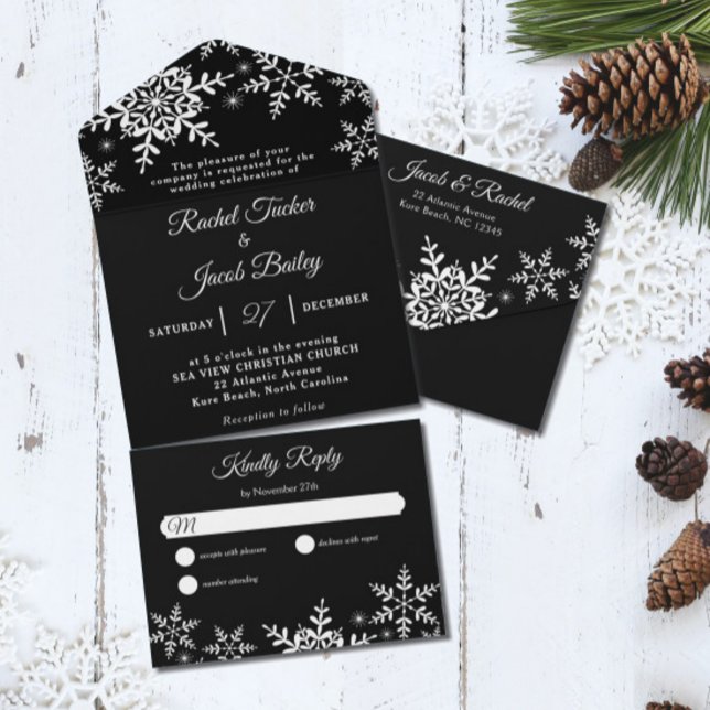 Casamento no inverno preto e branco com flocos de  (Criador carregado)